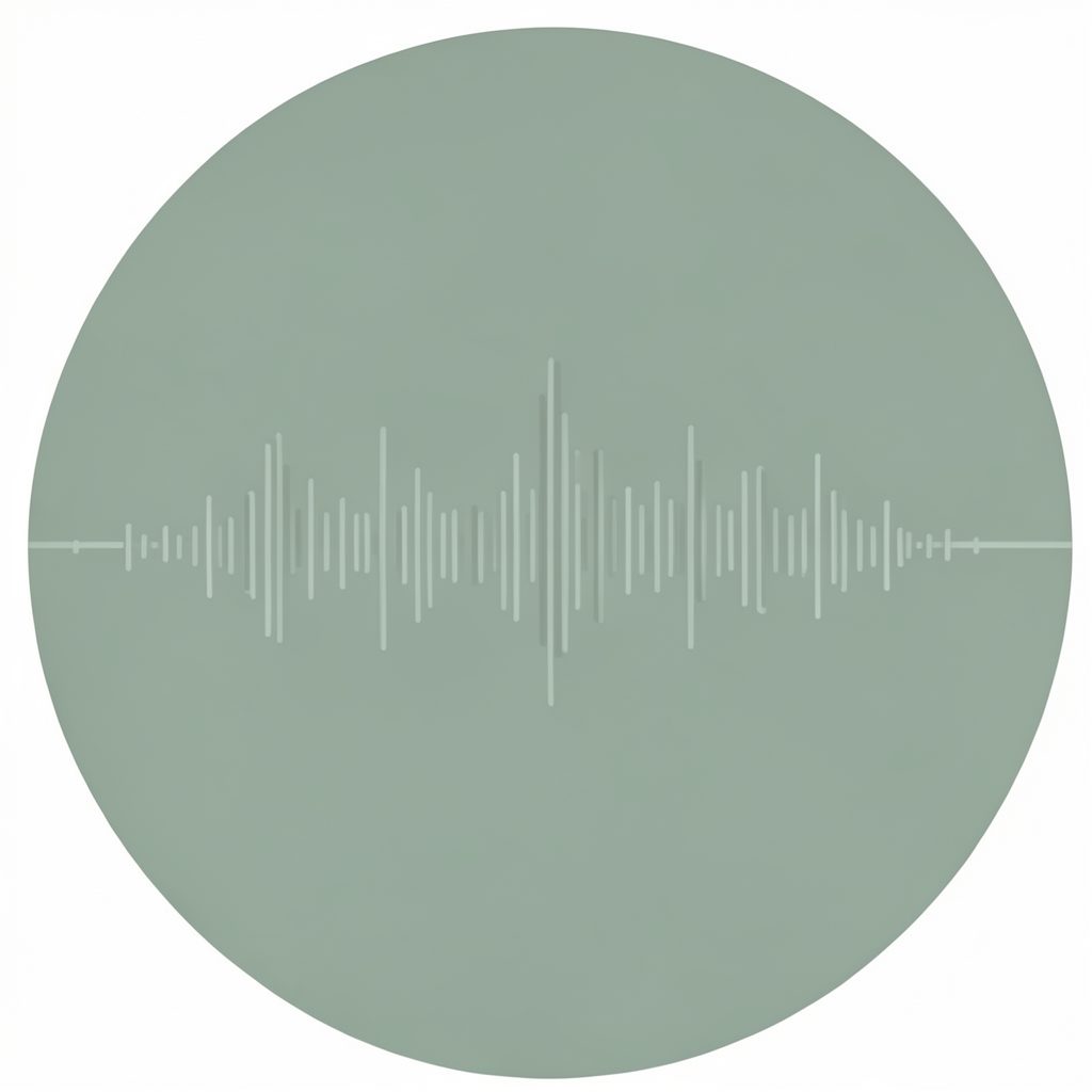 A simple circular avatar in muted green tones with a subtle audio waveform motif, clean and minimal.
